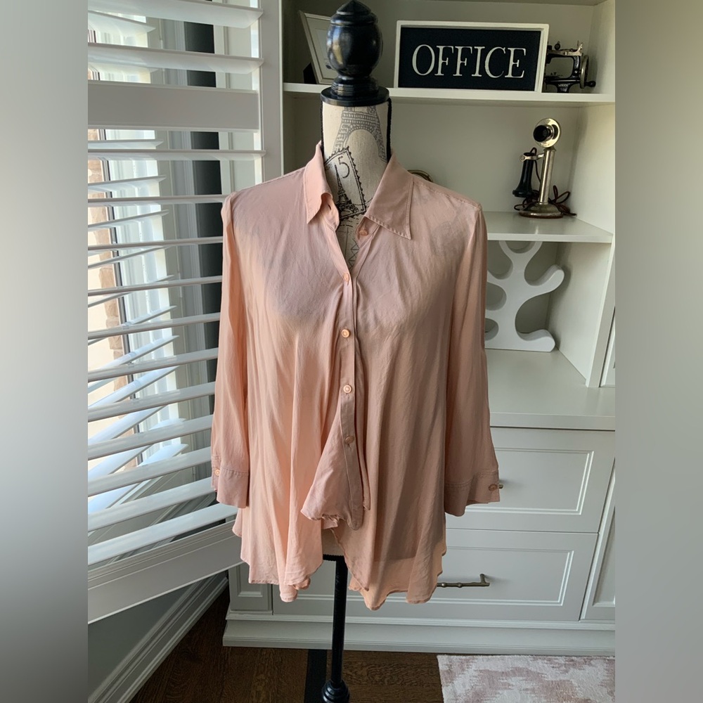 ESCADA Desert Rose Pink Silk Button Up Flowy Blouse Shirt Women’s Size Medium